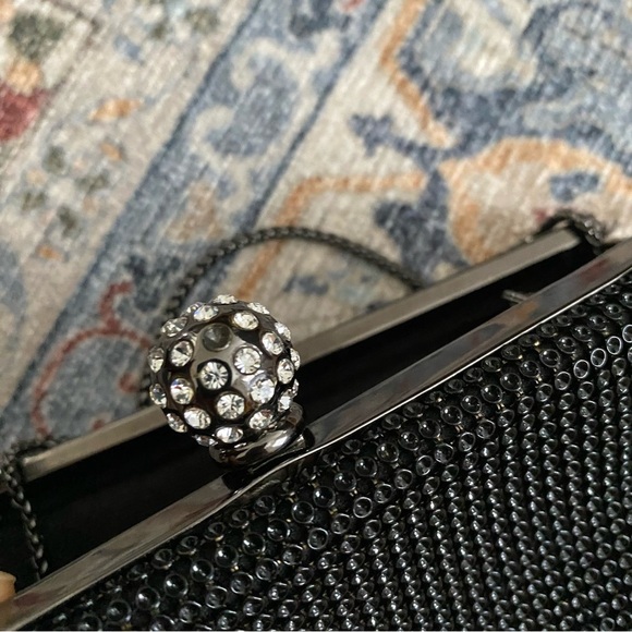 Whiting & Davis Crystal Ball Clutch Black Silver Small Read - Picture 3 of 9